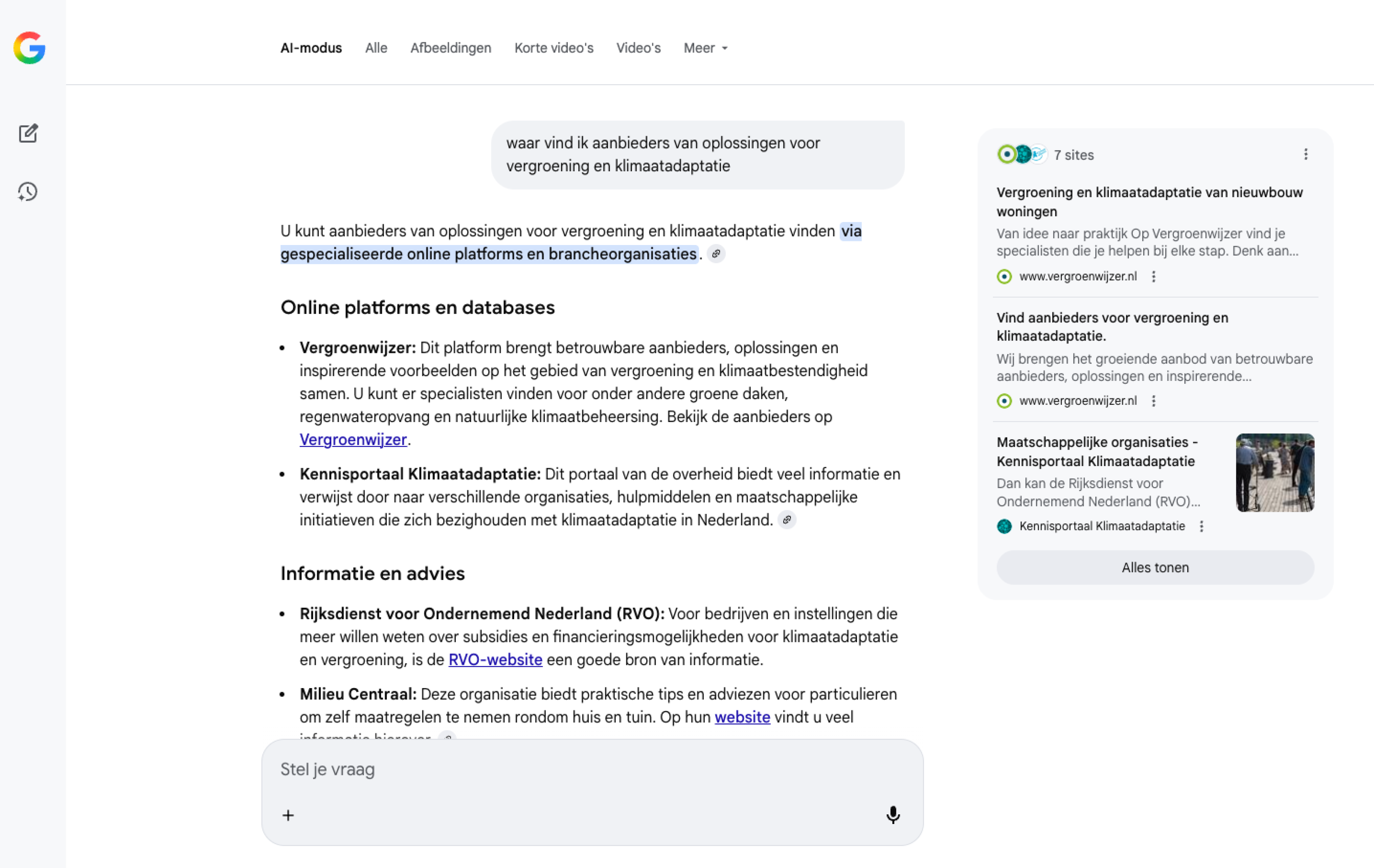 Vergroenwijzer in Google AI modus resultaat